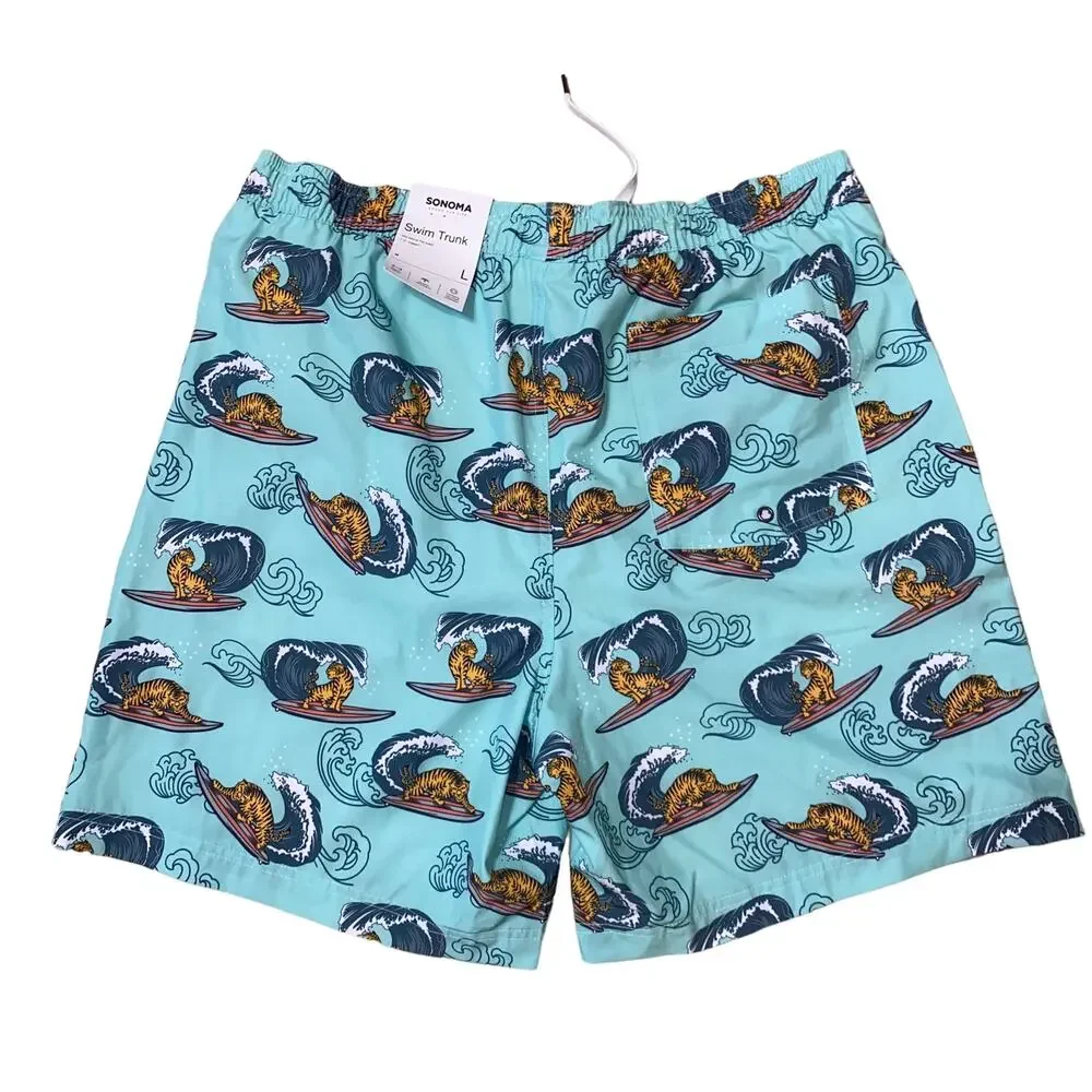 Sonoma Goods For Life Elastic Waist Swim Trunks surfing tiger print large NWTs